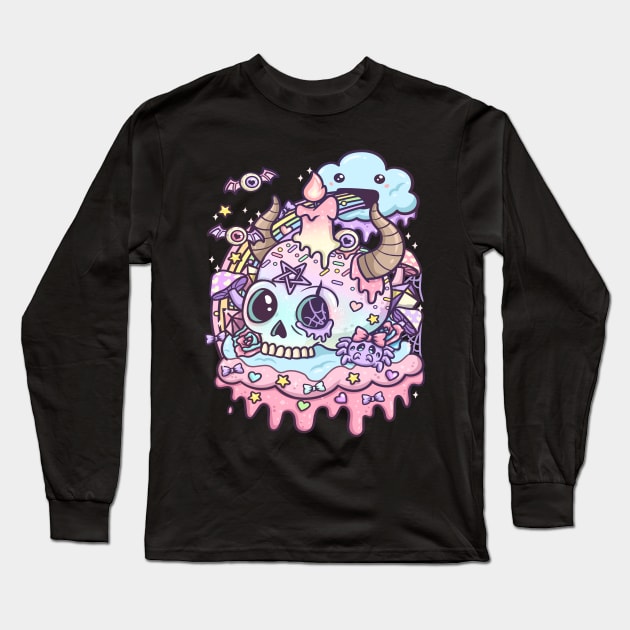 Pastel Goth Skull Kawaii Long Sleeve T-Shirt by KAWAIITEE